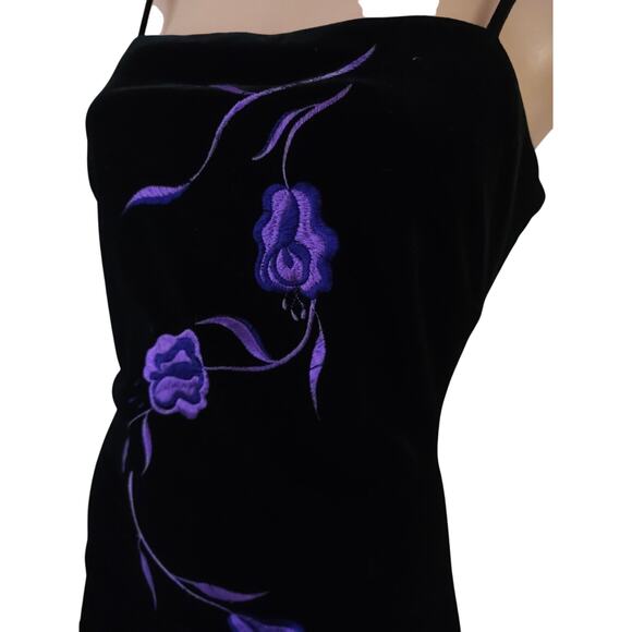 Vtg 90s Stretch Velvet Long Black Purple Whimsigoth Goth Moody Evening Dress 10 - Picture 3 of 14